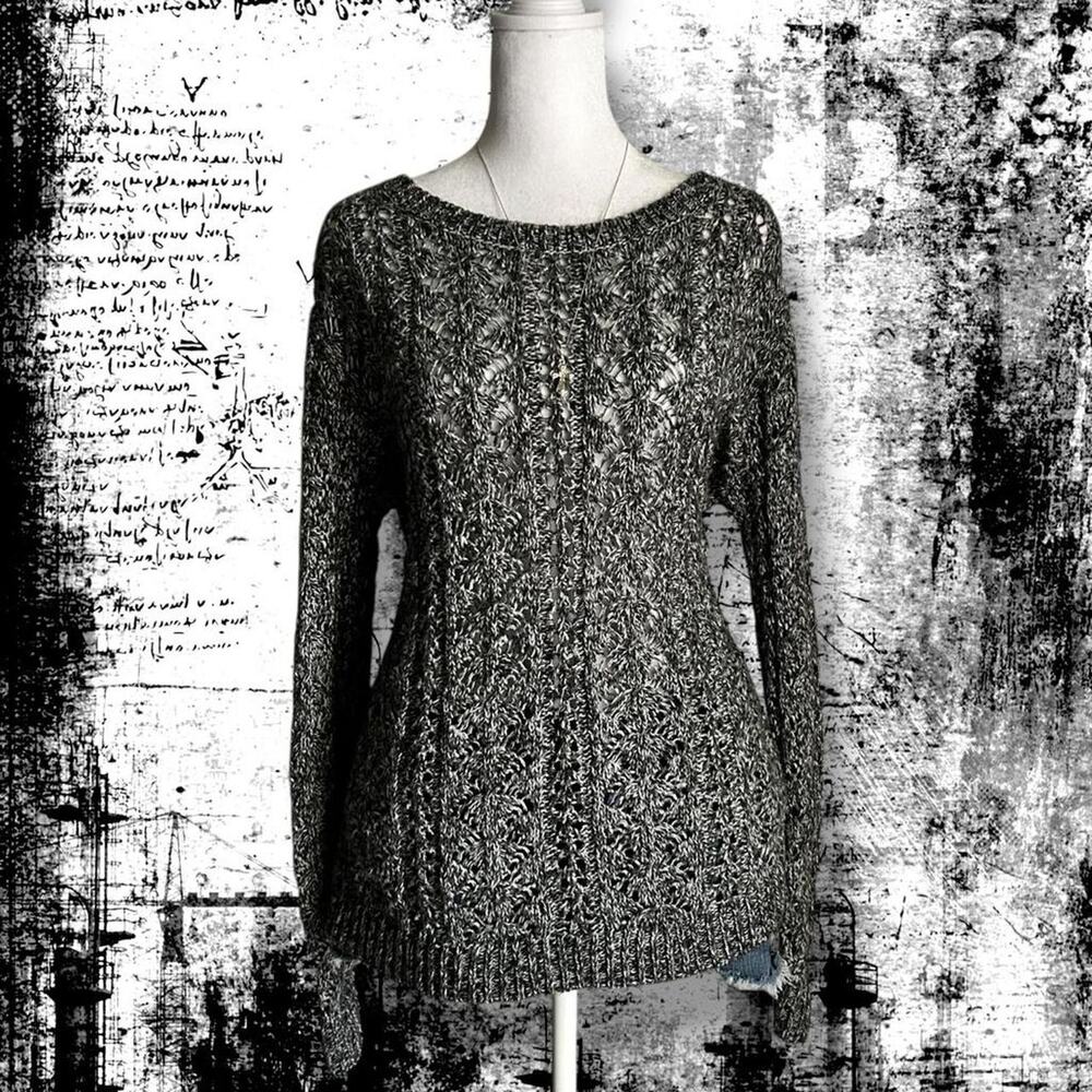 daily wear marled finish heather grey open-knit sweater top